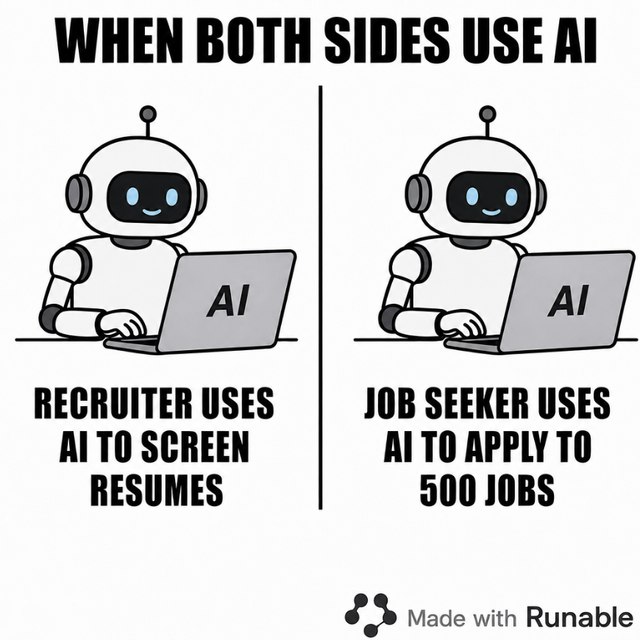 WHEN BOTH SIDES USE Al RECRUITER WHEN BOTH SIDES USE Al RECRUITER USES | JOB SEEKER USES Al TO SCREEN Al TO APPLY TO RESUMES | SO0JOBS €.2 maae.with’ Runabie: